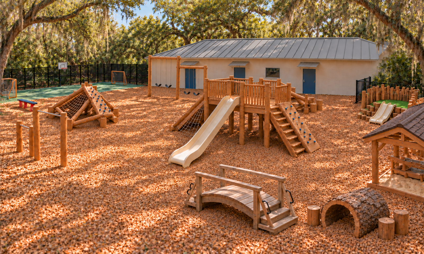 Whole playground · corrected arch and two swing heights