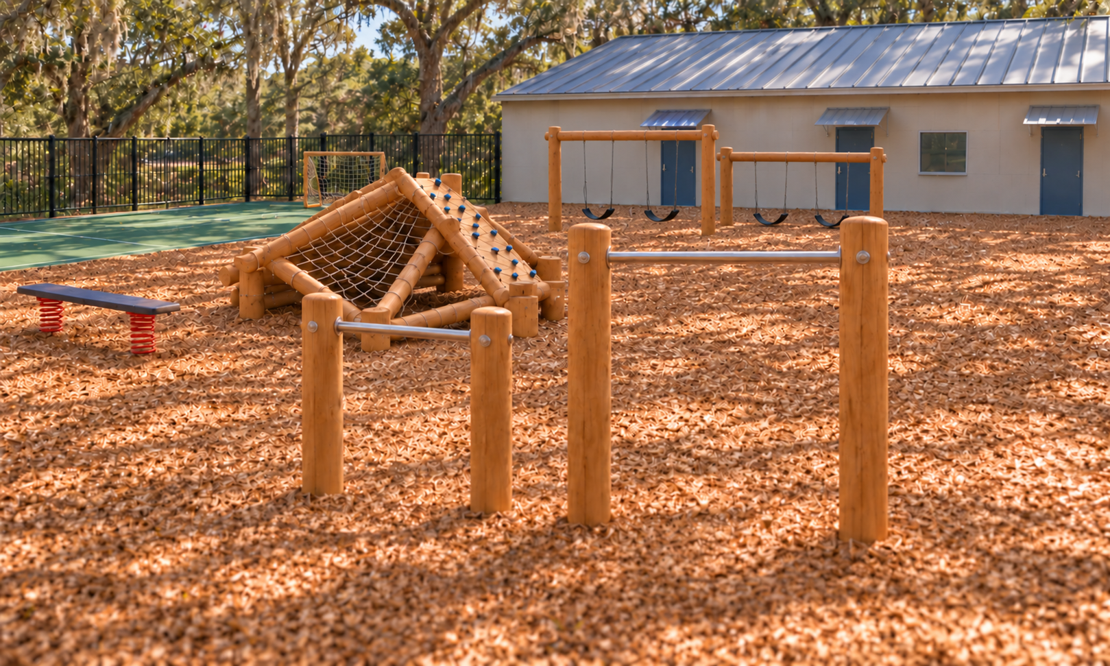 Bars, springboard and the two swing bays