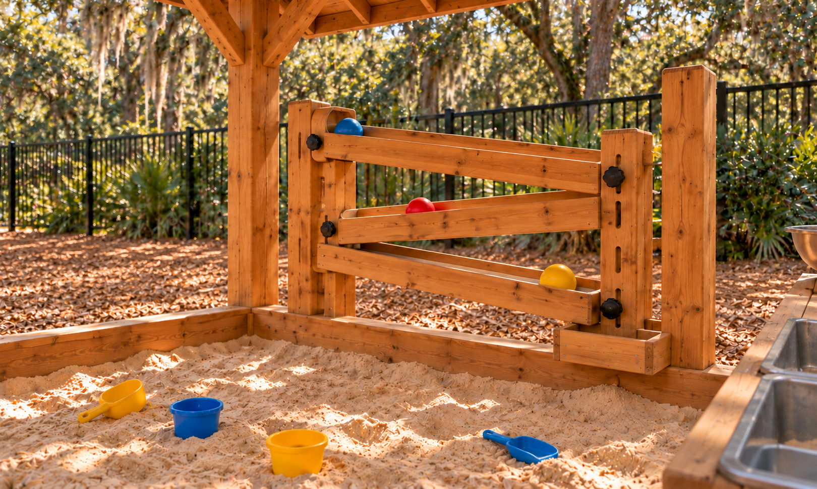 Inside the shelter · adjustable ball channels
